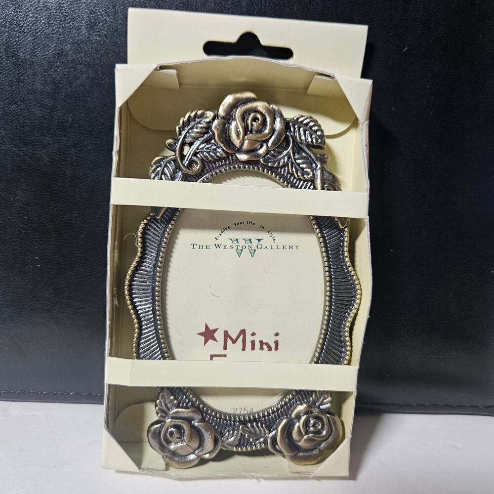 The Weston Gallery Mini Oval Rose Picture Frame - Antiqued Brass Tone NIB